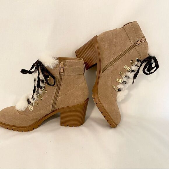 Nine West Tan Suede Ankle Boots with Faux Fur Trim size 7. Real leather. - Picture 10 of 14
